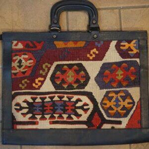 Vintage Yun Art Kilim and Leather Brief Case